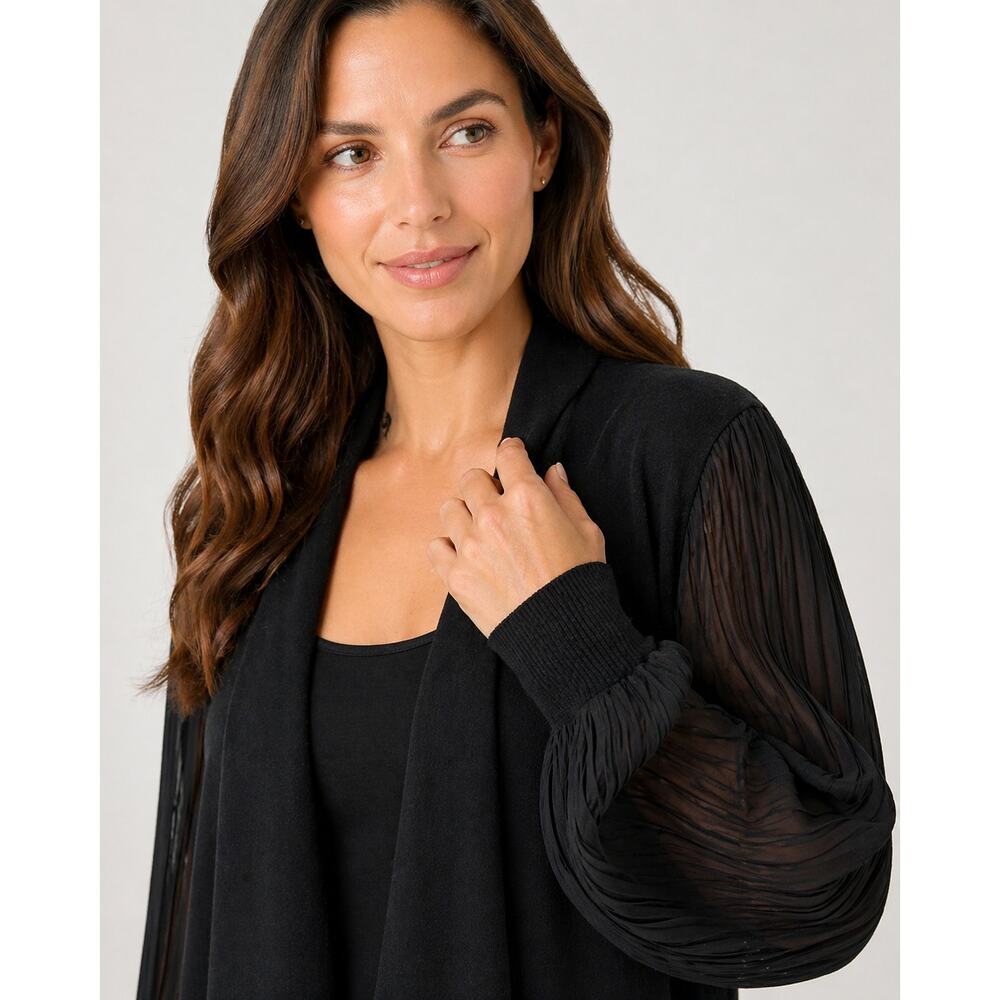 Siani Milano Waterfall Cardigan Sheer Accordion Long Sleeve Womens Medium Black